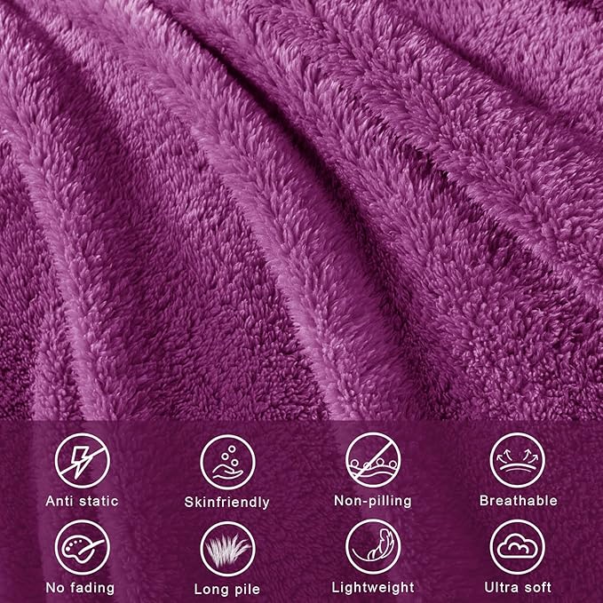 Exclusivo Mezcla King Size Blanket for Bed, Super Soft Velvet Plush Fleece Blankets, Fuzzy Cozy and Warm for Winter, 90x104 Inches, Purple