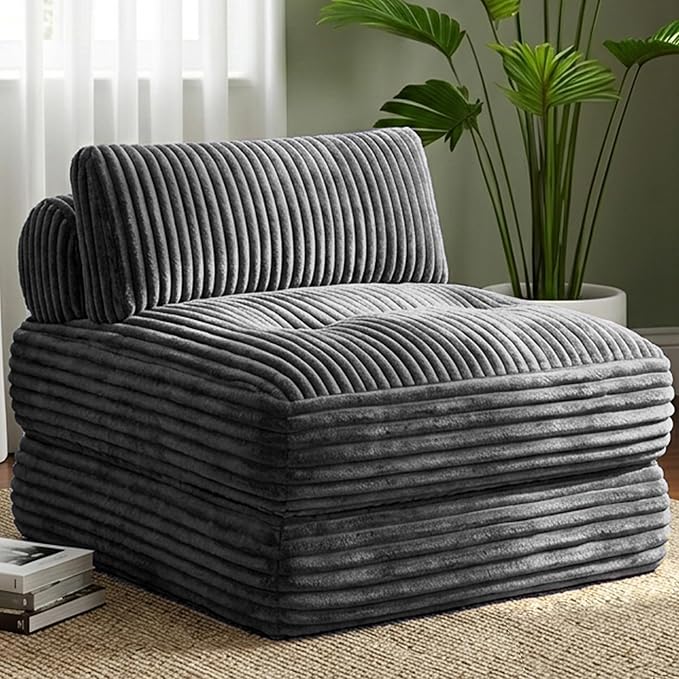 Plush Corduroy Folding Sofa Bed, Free Setup Floor Beds, 34" Boneless Couch for Small Spaces, Corner Chair, Convertible Sleeper Chair, Corner Couch, Foldable Sleeper Sofa Beds, Grey