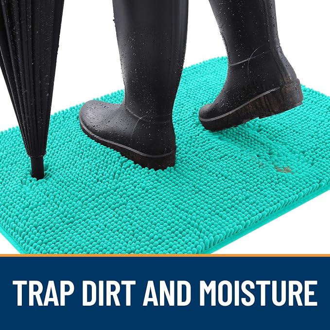 OLANLY Dog Door Mat for Muddy Paws 32x20, Absorbs Moisture and Dirt, Absorbent Non-Slip Washable Doormat, Quick Dry Chenille Mud Mat for Dogs, Entry Indoor Entryway Carpet for Inside Floor, Teal - Image 2