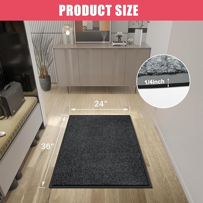 Kuyal Front Door Mat, 2'x3' Indoor Outdoor Entrance Mats, Commercial Floor Inside Outside Entrance, Heavy Duty Durable Welcome Mat, Rubber Backing Non Slip Outdoor Mats for Entryway,Dark Gray - Image 3
