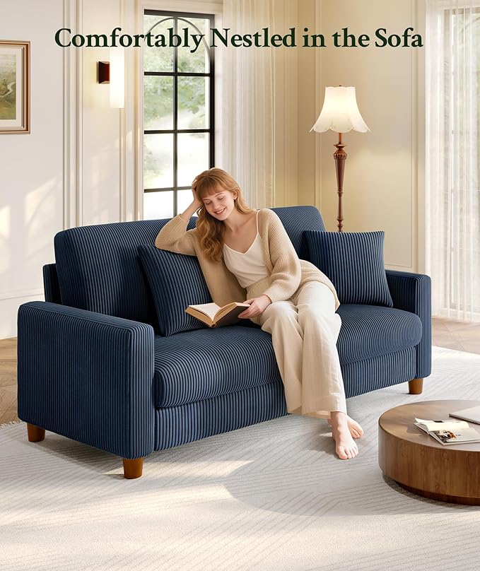 70.2" Couches for Living Room, Comfy Blue Couch 7.1" Extra Thick Cushion, Sofas for Living Room Tool-Free Setup, Loveseat Sofa 705lbs Support, Corduroy Couch for Bedroom, Apartment, Office