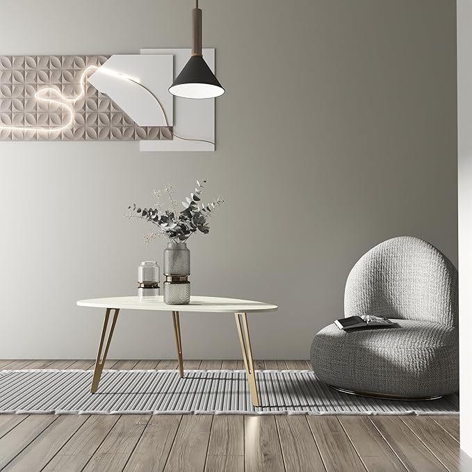 Manora Modern Simple White Wood Oval Coffee Table with Gold Legs, Minimalist Tea Table for Living Room, Office, Apartment or Small Space (White & Gold)