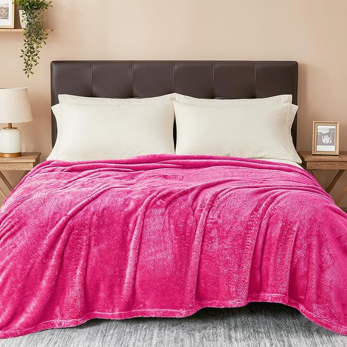 Exclusivo Mezcla Plush Fuzzy Fleece Bed Blanket King Size, Super Soft, Fluffy and Warm Blankets for Couch, Bed, All Season (Hot Pink, 90x104 inches)