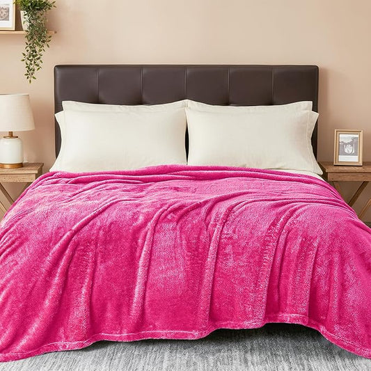 Exclusivo Mezcla Plush Fuzzy Fleece Bed Blanket King Size, Super Soft, Fluffy and Warm Blankets for Couch, Bed, All Season (Hot Pink, 90x104 inches)