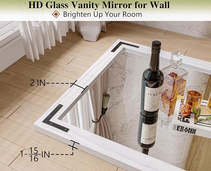 White Farmhouse Bathroom Mirror, 40x30 Inch White Wooded Framed Vanity Mirror for Wall, Rectangular Rustic Wall Decor Mirrors for Entryway Living Room Bedroom - Image 4