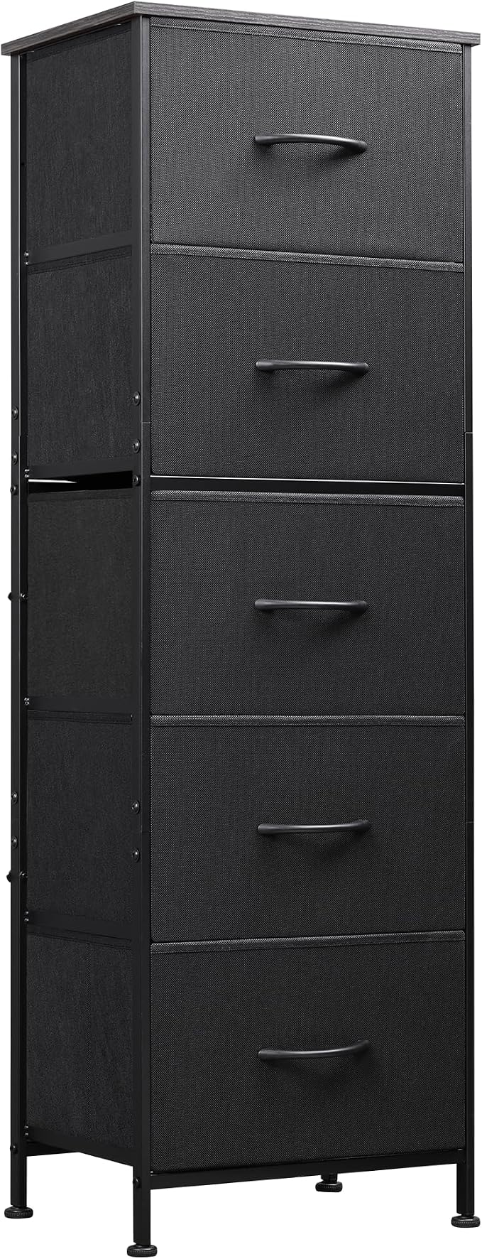 WLIVE Fabric Dresser, 5-Drawer Tall Dresser for Bedroom, Storage Organizer with Fabric Bins, Wood Top, Sturdy Steel Frame, Chest of Drawers for Closet, Hallway, Charcoal Black by WLIVE