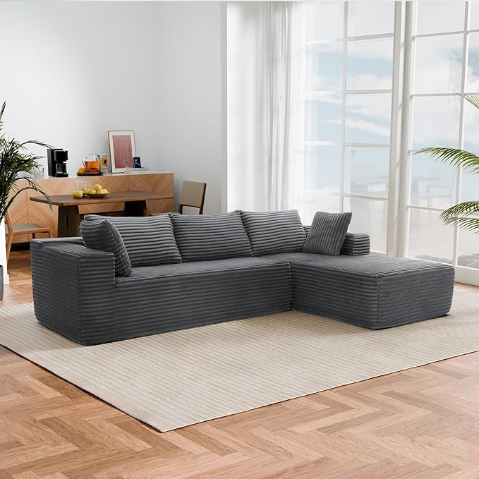 Cloud Sectional Couch, 105" Modular Sectional Sofa with Left Chaise Lounge, Modern Modular L-Shape Sofa with Pillows & Deep Seat, Boneless Couches for Living Room Bedroom, Dark Grey