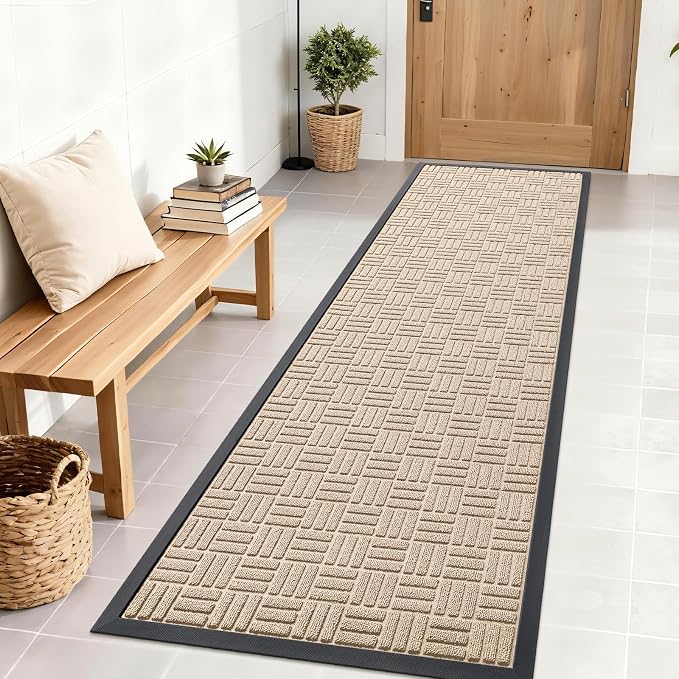OLANLY Front Door Mat Outside Entrance 71x23, Absorbent, Heavy Duty Sturdy Natural Rubber Doormat Indoor Outdoor, Non-Slip, Stain and Fade Resistant, Low Profile Floor Mat for Entryway, Latte White by OLANLY