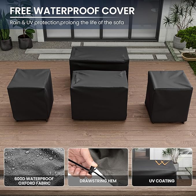 Amopatio Patio Furniture with Fire Pit, 5 Pcs Aluminum Outdoor Sectional Metal Patio Sofa Sets with Aluminum Fire Pit Table for Backyard(Included Waterproof Covers)