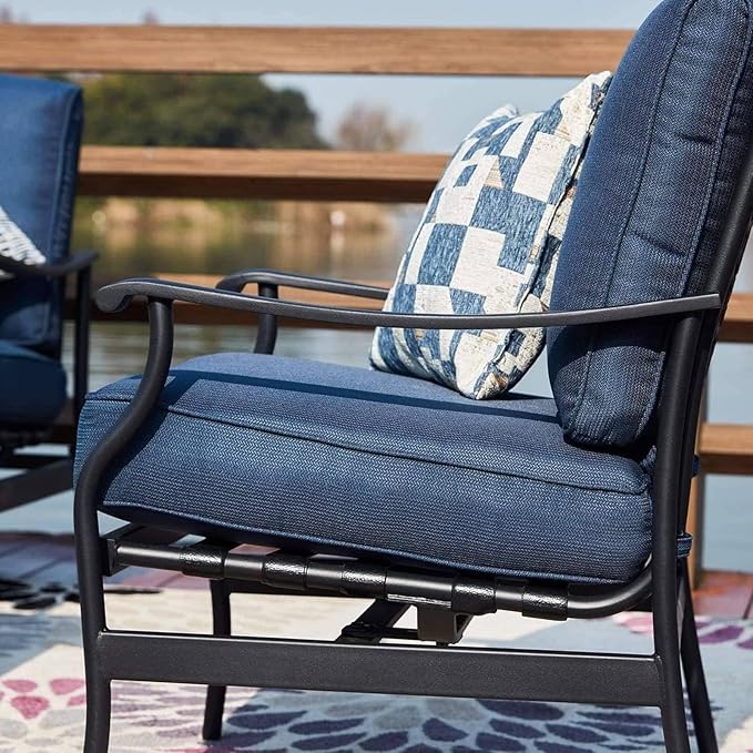 PatioFestival Patio Conversation Set 4 Pieces Cushioned Outdoor Furniture Sets with All Weather Frame for Porch Backyard Lawn (Navy-Blue)