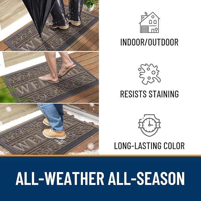 OLANLY Welcome Door Mat Indoor Outdoor Entrance, Heavy Duty Sturdy Front Door Mat, Waterproof All-Weather Doormat, Stain Resistant, Low Profile, Easy Clean Patio Entryway Mat, 36 x 24, Medium Brown - Image 4
