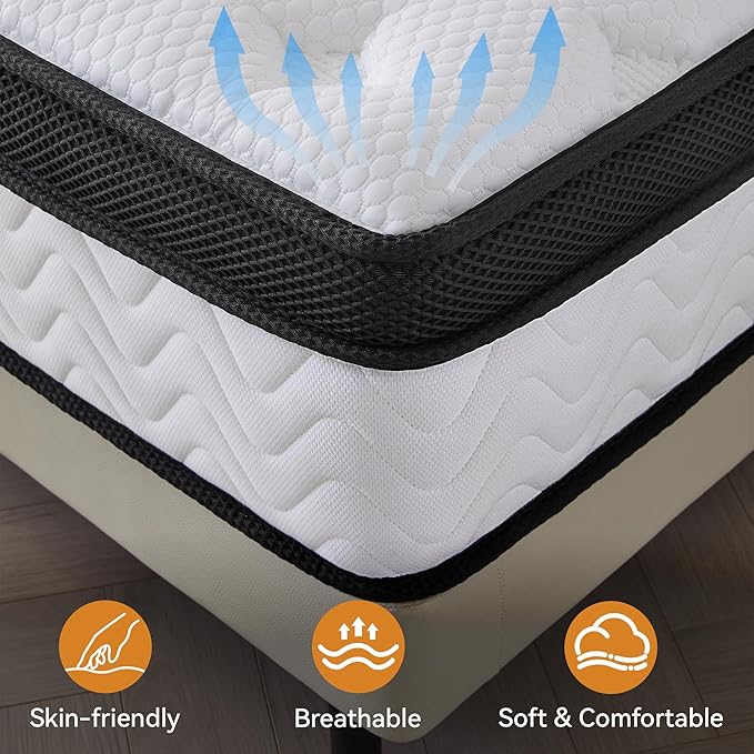 Susalt Queen Size Mattress 14 Inch, Upgraded Memory Foam Mattress in a Box, Hybrid Mattress with Independent Pocket Springs for Motion Isolation & Silent Sleep,Medium Firm,CertiPUR-US,100-Nights Trial