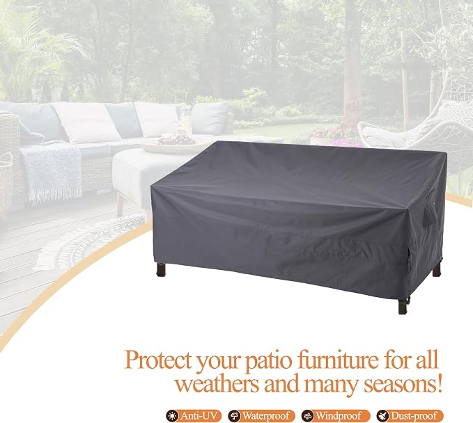 WJ-X3 3-Seater Outdoor Sofa Cover, Heavy Duty Patio Couch Cover, Waterproof, High Wind Resistant - 87W x 37D x 35H, Grey - Image 8