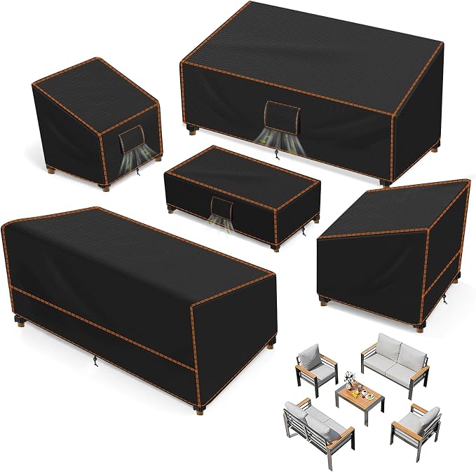 SUNICO Patio Furniture Set Covers, 5 Piece Patio Covers for Outdoor Furniture Waterproof, 420D Outdoor Furniture Cover, UV Fade Protection, Tear-Resistant, Black by Unknown