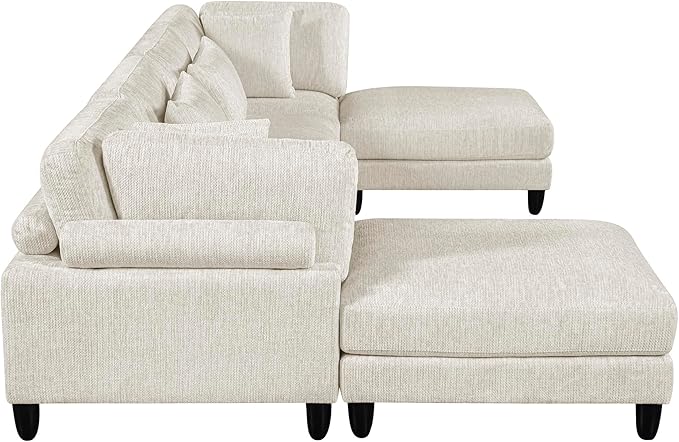 Lexicon 160 Inch Modular Sectional Sofa - Oversized 6 Seater Microfiber U Shaped Sectional Couch, 6 Accent Pillows, and Flexible Arrangement for Modern Living Rooms, Beige