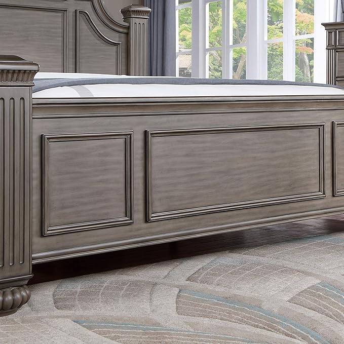 Furniture of America Malierd Traditional Wood 5-Piece Set, Panel California King-Size Bed, 3-Drawer Nightstands, Dresser and Mirror for Bedroom, Gray