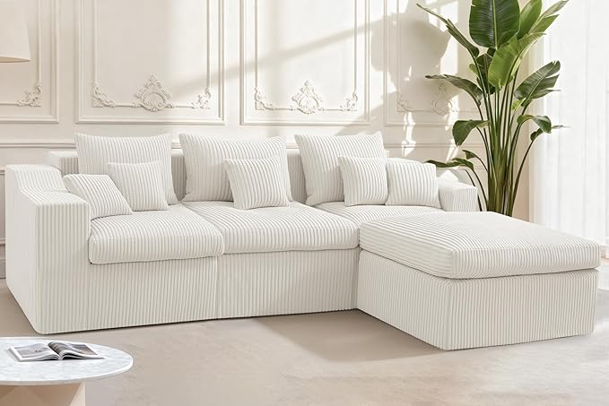 Homguava Modular Sectional Couches for Living Room,101" Cloud Couch with L-Shape Chaise,Comfy Sofa Living Room Couch with Deep Seat,No Assembly (Cordury Beige)