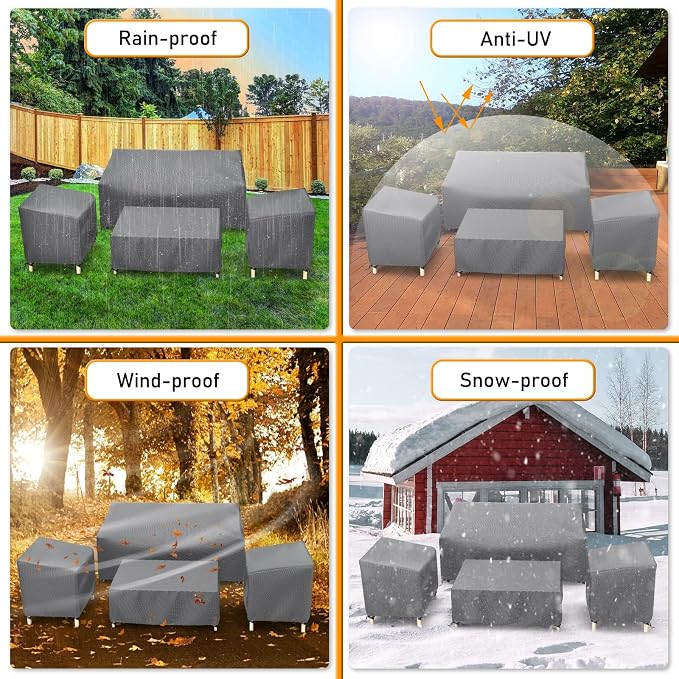 STARTWO Outdoor Waterproof Patio Furniture Covers 4-Piece Set for Chairs, Loveseat and Coffee Table, Heavy Duty 600D, Grey - Image 7