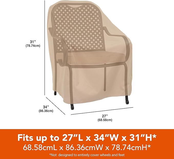 Modern Leisure Basics Patio Chair Cover - Weather-Resistant Fabric - Furniture Protection Perfect for Patio, Deck, and Porch - 27" L x 34" W x 31" H - Khaki - Image 2