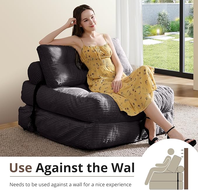 Folding Sofa Bed, Convertible Sleeper Chair with Pillow, Foldable Mattress with Back Support, Portable Floor Sofa Lounge for Living Room Bedroom Dorm