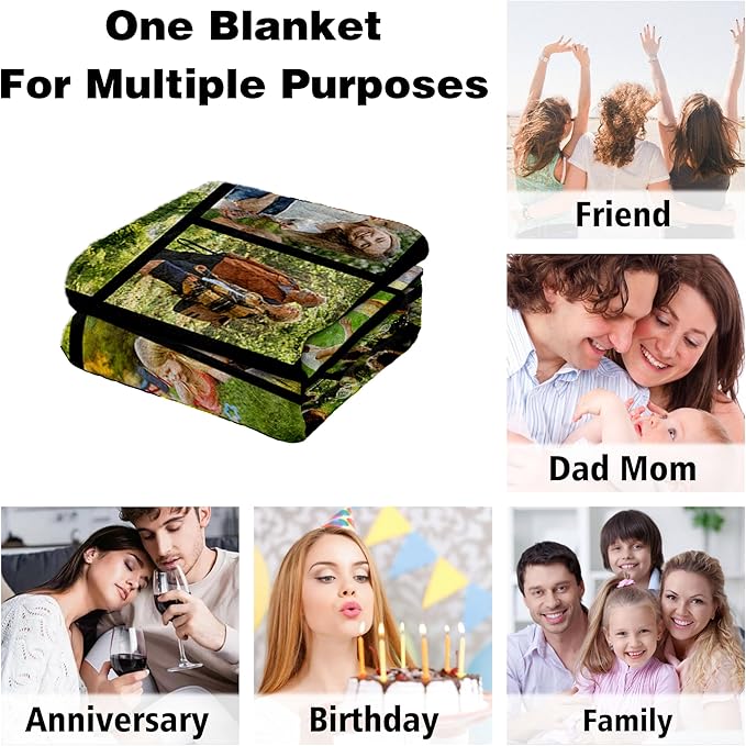 Personalized Blanket with Picture Collage, Customized Throw Blankets, Birthday Anniversary Wedding Christmas Personalized Couples Gifts for Boyfriend Girlfriend Wife Husband Photos Blanket