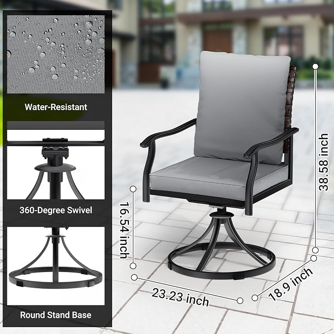 LEVELEVE 2-Piece Swivel Dining Chairs, Outdoor Patio Bistro Chairs for Lawn, Garden, Deck, Backyard & Porch (Matching Series for 5-Piece Set) - Image 5