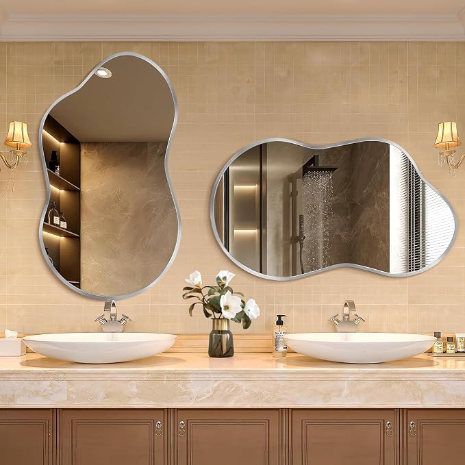 Dorlicecass Irregular Wall Mirror - Wall Mirrors Decorative 24"x36" Silver Asymmetrical Mirror Tempered Glass Aviation Aluminum Alloy Frame for Bathroom, Bedroom, Living Room, Cloakroom, Entryway - Image 3