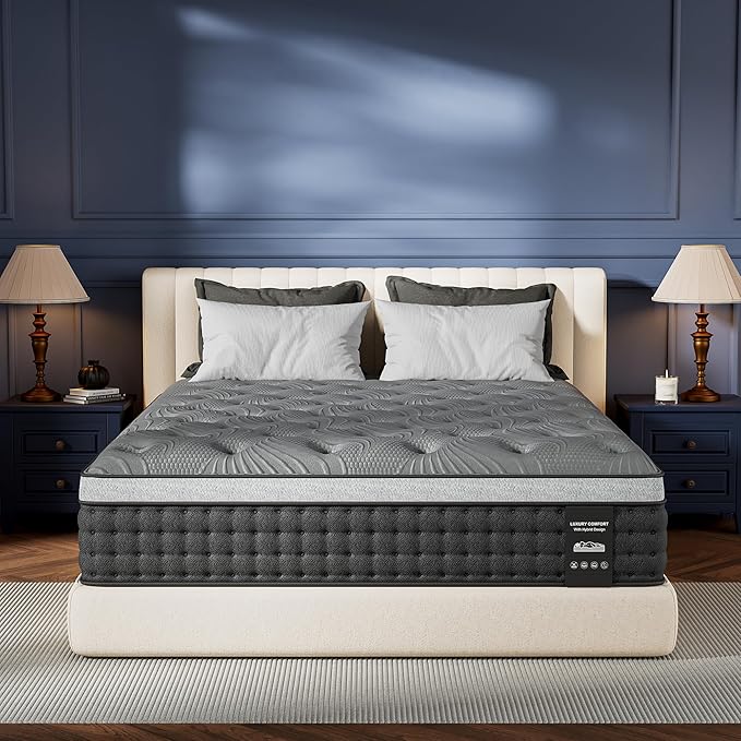Extra Firm Queen Mattress 14 inch, Cooling Hybrid Mattress in a Box with 5-Zone Support, Luxury Hotel-Collection Design, Enhanced Back & Hip Support, Fiberglass-Free & CertiPUR-US, 365-Night Trial