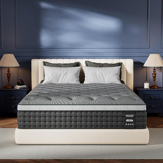 Extra Firm Queen Mattress 14 inch, Cooling Hybrid Mattress in a Box with 5-Zone Support, Luxury Hotel-Collection Design, Enhanced Back & Hip Support, Fiberglass-Free & CertiPUR-US, 365-Night Trial