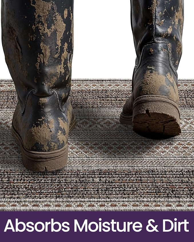 DEXI Dirt Trapper Door Mat, 48x72 Washable Doormat, Dirt Resistant and Absorbent, Easy Clean Low-Profile Floor Rugs for Entryway, Front Door, and Inside Entrance, Striped Brown - Image 4