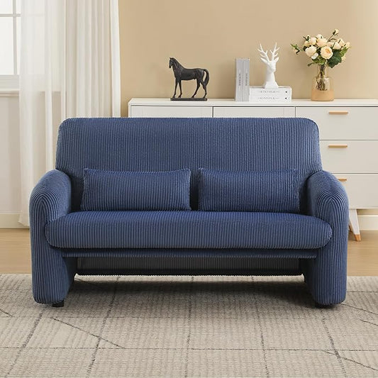 WUTUTUEE 56'' Corduroy Loveseat Sofa, 2 Seater Love Seat Couch for Small Space, Comfy Upholstered Modern Leisure Loveseat Couches with Lumbar Pillows for Bedroom, Office, Living Room, Blue