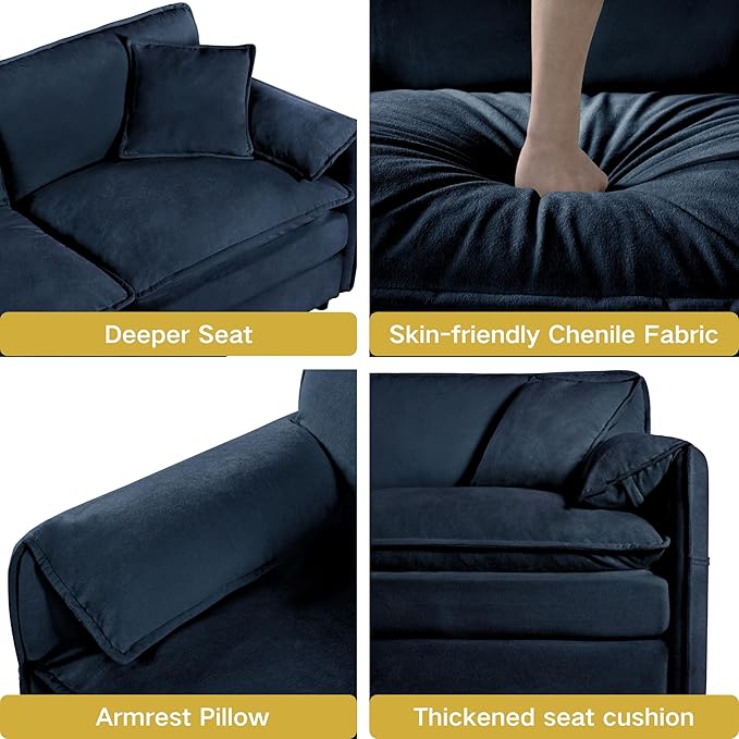 109-Inch U-Shaped Sectional Cloud Sofa Oversized Modular 5 Seaters Sofa Couch with 2 Ottoman Chaise and Pillow Armrest, Chenille Upholstered Convertible Cloud Couch
