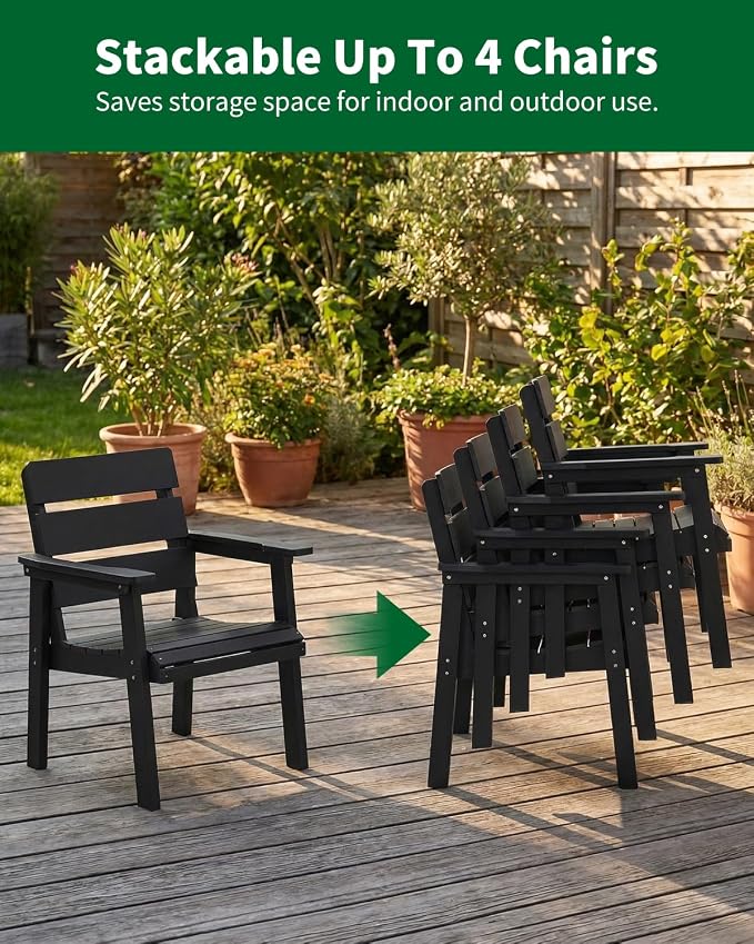 Outdoor Patio Dining Chair Set of 2, All-Weather Patio Chairs with Armrests, Ergonomic Design, Ideal for Garden, Poolside, Backyard, Deck, Black - Image 5