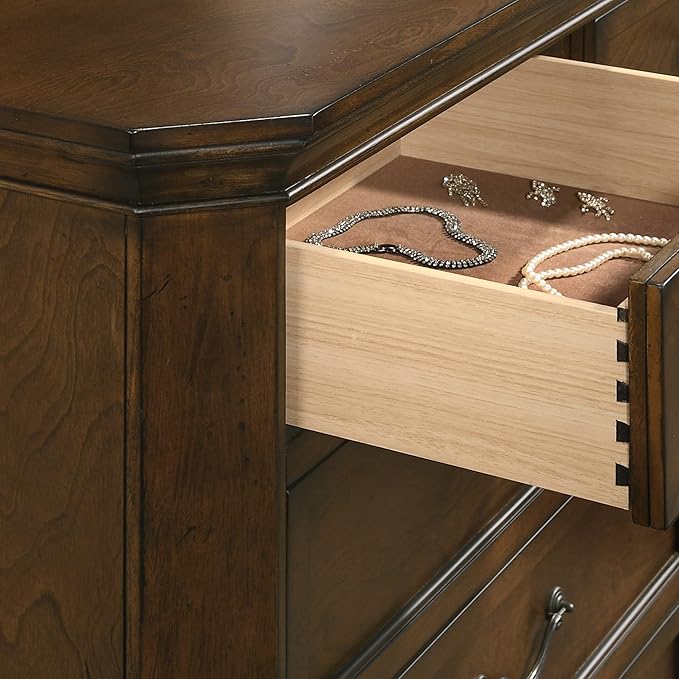Roundhill Furniture Maderne 3-Piece Bedroom Set with King Size Panel Bed and Two Nightstands, Antique Walnut Finish