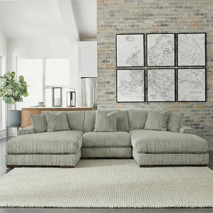 Signature Design by Ashley Lindyn Casual Anti Sag 3-Piece Sectional with Double Chaise, Reversible Cushions and 5 Accent Pillows, Gray