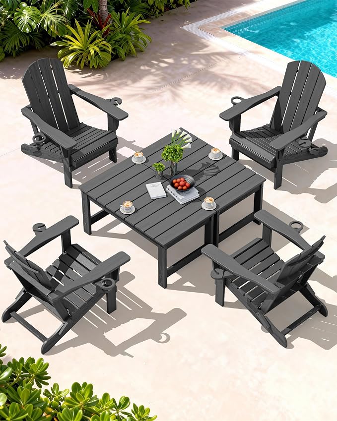SERWALL Outdoor Coffee Table with 1.69" Umbrella Hole, HDPE Patio Coffee Table for Outside, Rectangle, Gray - Image 2