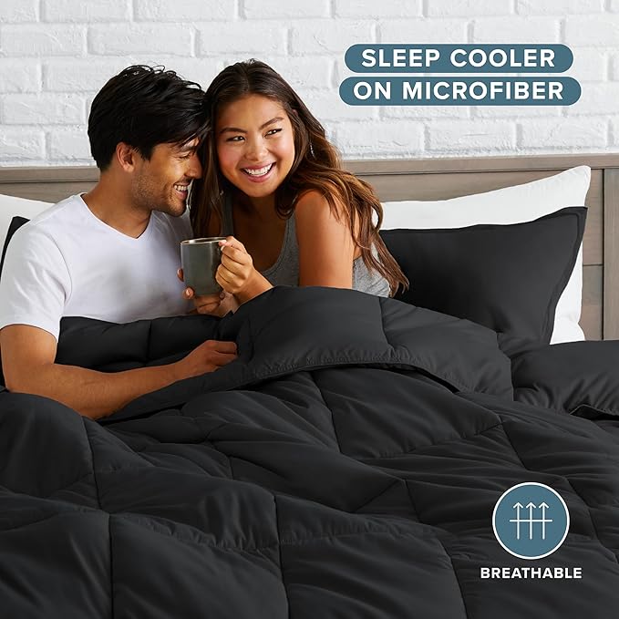 Bare Home Comforter Set - California King Size - Ultra-Soft - Goose Down Alternative - Premium 1800 Series - All Season Warmth (California King, Black)
