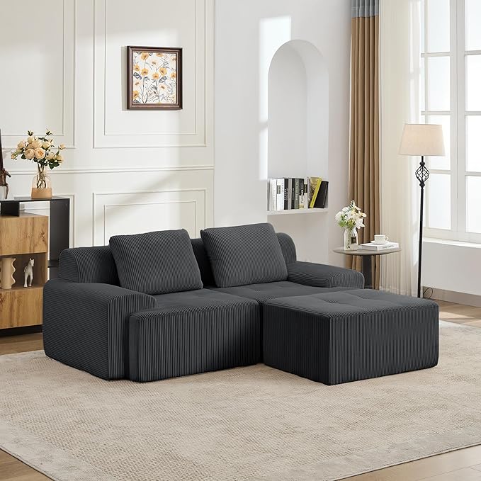 KIGOTY Modular Sectional Sofa,3 PCS Comfy Cloud Sectional Couch with Deep Seat, L-Shaped Corner Sofas with Ottoman, Modern Boneless Couch for Living Room, No Assembly Required,Grey