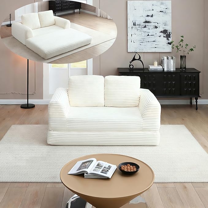 Foldable Boneless Love Seat Couches in a Box, Modern Floor Foam Sleeper Sofa Bed 2-in-1 Convertible Cloud Sofa for Home Apartments Bedroom