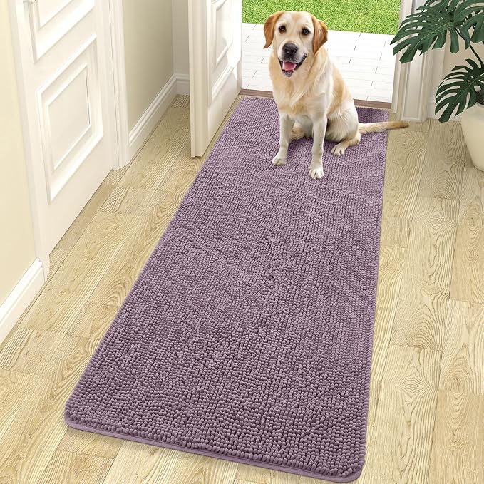 OLANLY Dog Door Mat for Muddy Paws 70x24, Absorbs Moisture and Dirt, Absorbent Non-Slip Washable Doormat, Quick Dry Chenille Mud Mat for Dogs, Entry Indoor Entryway Carpet for Inside Floor, Deep Plum by OLANLY