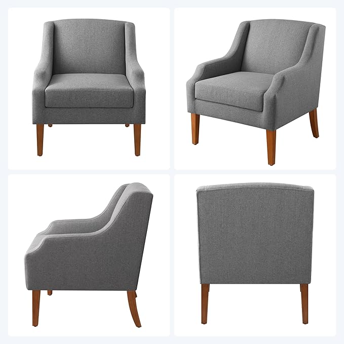 Accent Chair for Living Room,No Assembly Upholstered Mid Century Modern Comfy Tufted Armchairs with Wooden Legs,Sofa Chairs for Bedroom, Reading Waiting Room Apartment Grey