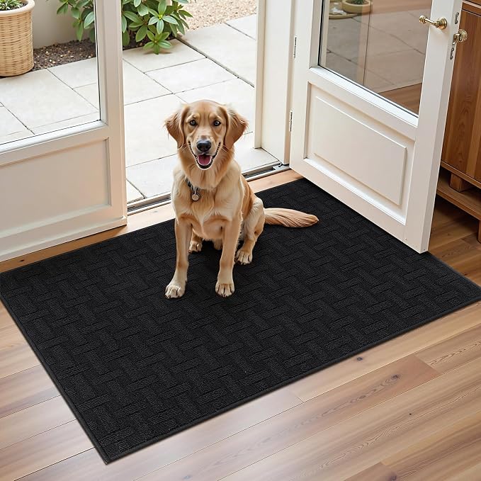 Ileading Indoor Door Mat 2x3ft, Absorbent Dog Muddy Paws Mats, Low-Profile Entrance Small Runner Carpet with Non-Slip Rubber Backing, Washable Inside Welcome Mat for Hallway,Entryway,Kitchen(Black) by Ileading