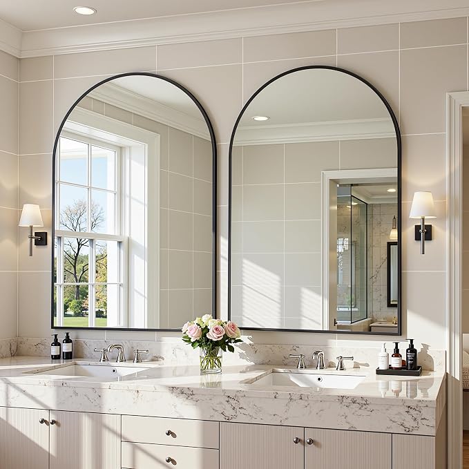Antok Arched Bathroom Mirror, 20"x30" Wall Mounted Mirror, Vanity Mirrors for Over Sink, Aluminum Alloy Frame Bathroom Mirrors Living Room, Bedroom and Entryway, Black - Image 3