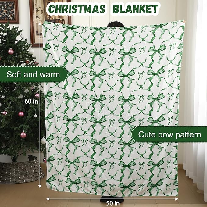 Buryeah Green Bow St. Patrick's Day Throw Blanket St. Patrick's Day Gifts Preppy Blanket Coquette 50" x 60" Flannel Soft Cute Bow Lightweight Aesthetic Room Decor for Women Friends for Sofa Couch Bed