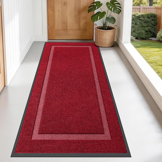 OLANLY Front Door Mat Indoor Outdoor Entrance, Waterproof All-Season, All-Weather Doormat, Sturdy Natural Rubber, Fade Resistant, Low Profile, Easy Clean Patio Porch Entryway Mat, 71x34, Wine Red by OLANLY