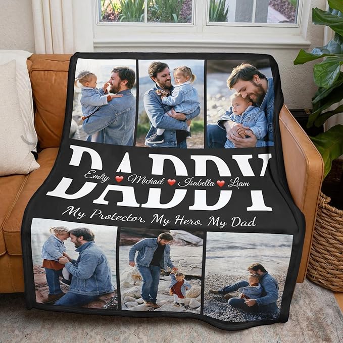Printwoo Fathers Day Personalized Gifts for Dad from Daughter Son Gifts for Dad Custom Blankets with Photo, Personalized Photo Blankets Customized Blanket with Picture