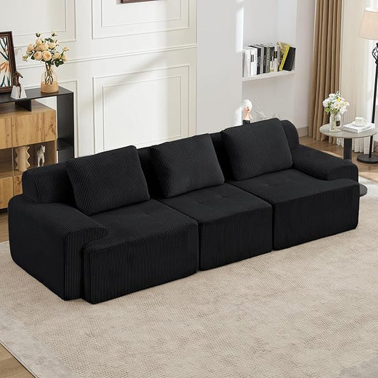KIGOTY Modular Sectional Sofa, 3 PCS Comfy Cloud Sectional Couch with Deep Seat, Corner Sofas, Modern Boneless Couch for Living Room, No Assembly Required,Black