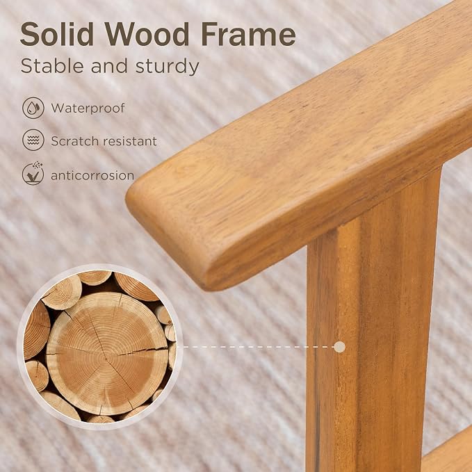 PHI VILLA Outdoor Acacia Wood Chairs Set of 2, Patio Dining Armchairs with Wicker Back & Seat, Farmhouse Style Teak Seating Furniture for Deck Yard Balcony Garden - Bright Brown - Image 3