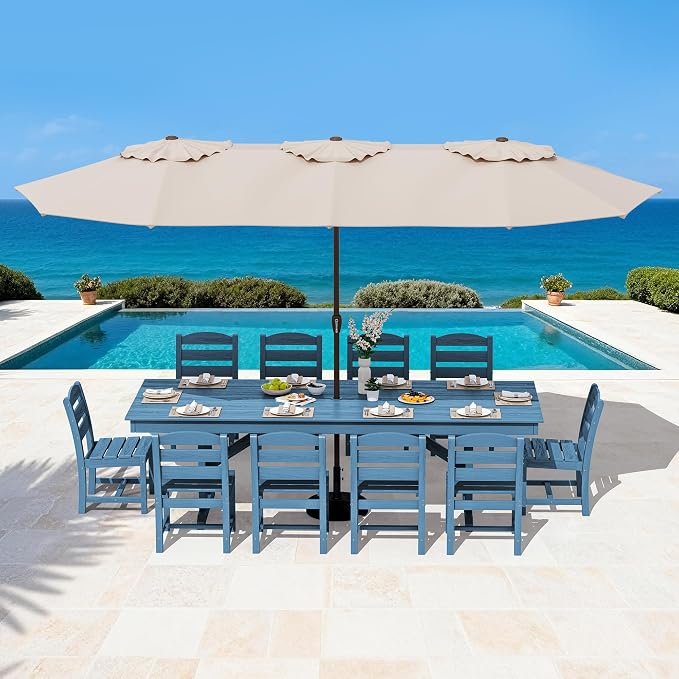 SERWALL Outdoor Dining Table, 84" Rectangular Dining Table for 6-10 Person, All Weather HDPE Outdoor Furniture for Backyard, Garden, Navy - Image 7