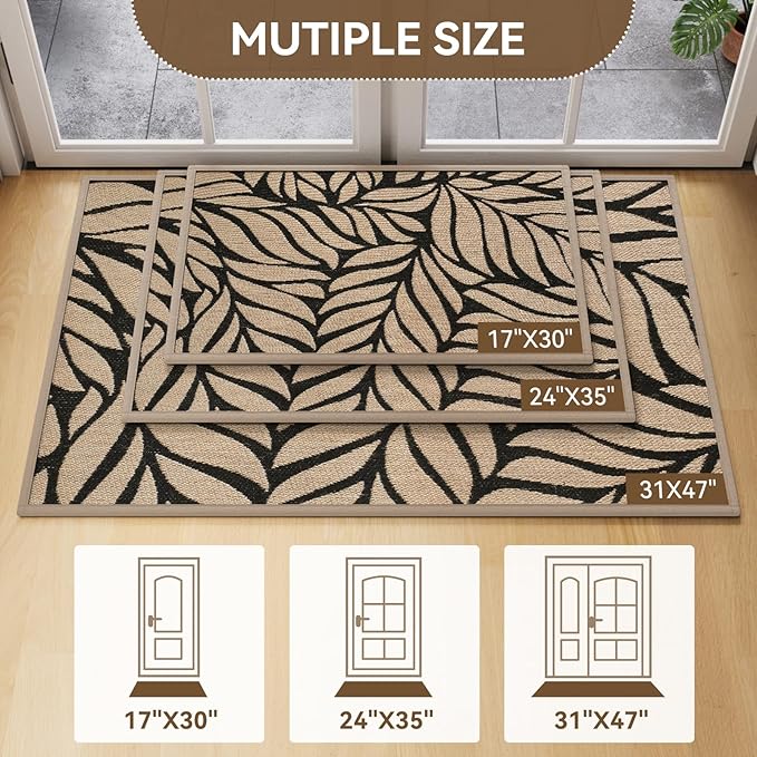 Door Mat Indoor Outside Entrance 31''x47'', Low-Profile Non Slip Outdoor Inside Front Doormat Entryway Mat, Dirt Resistant Absorbent Porch Welcome Entry Mats, Washable Easy Clean, Brown - Image 2